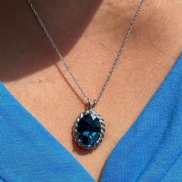 Clyde Duneier London Blue Topaz 14K & 10K Necklace - Picture 12 of 13